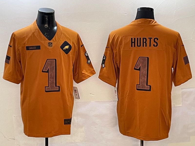 Men Philadelphia Eagles #1 Hurts Yellow Nike 2025 Salute to Service Limited NFL Jersey style 1->philadelphia eagles->NFL Jersey